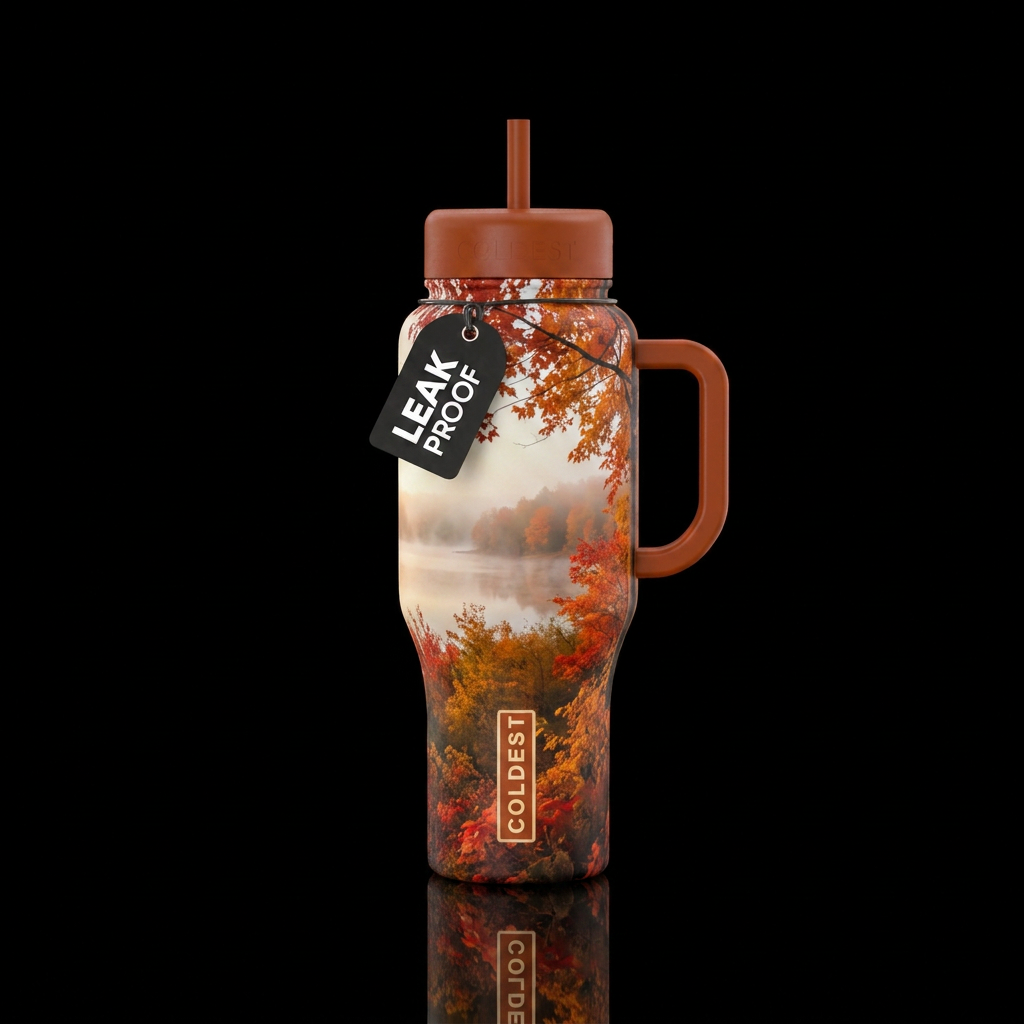 Foggy fall morning water bottle design