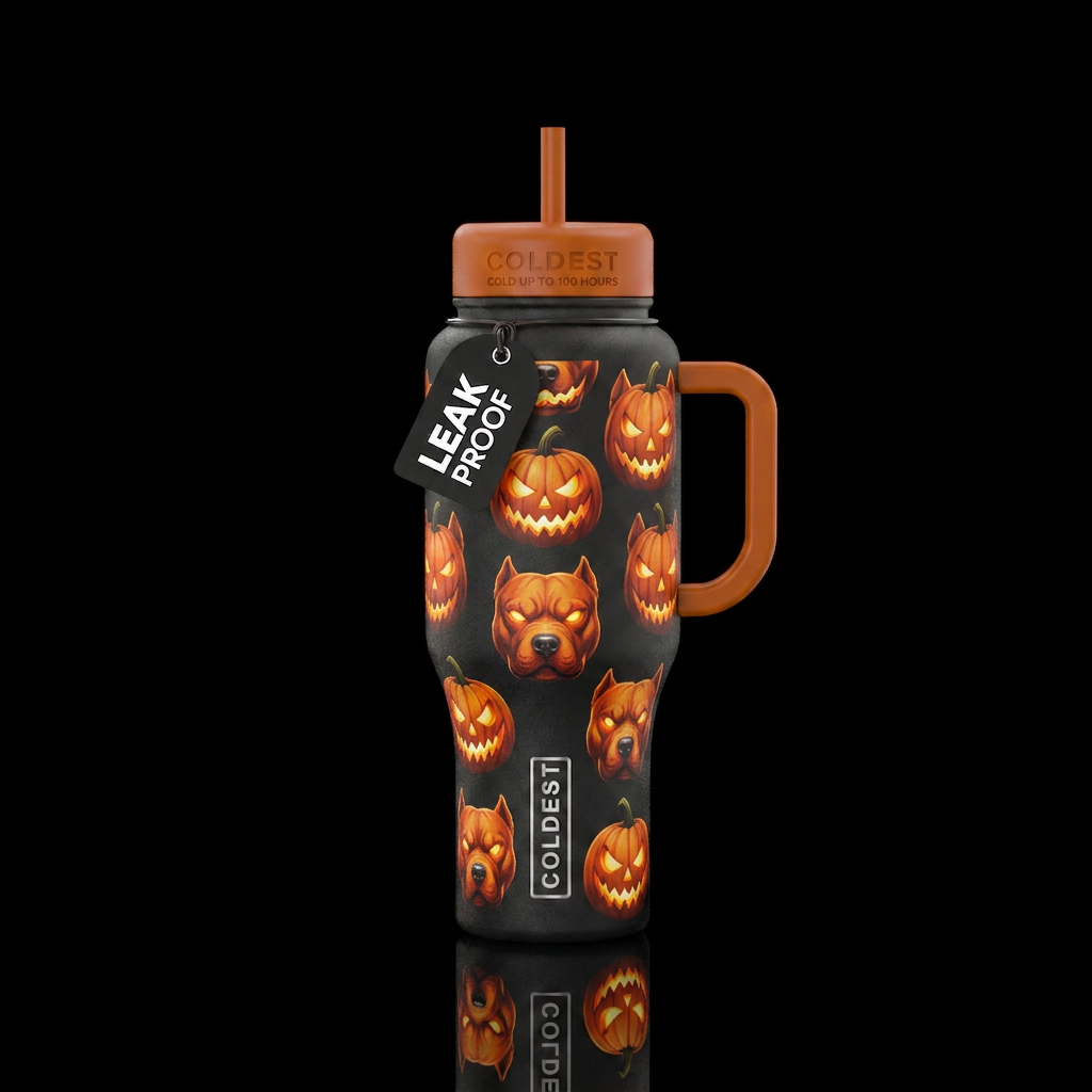 Jack-o lantern pitbulls water bottle design
