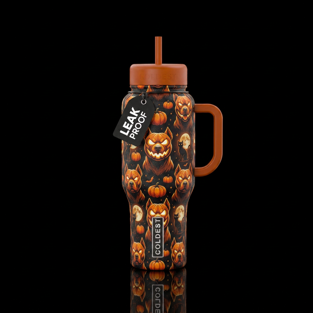 Jack-o lantern pitbulls water bottle design