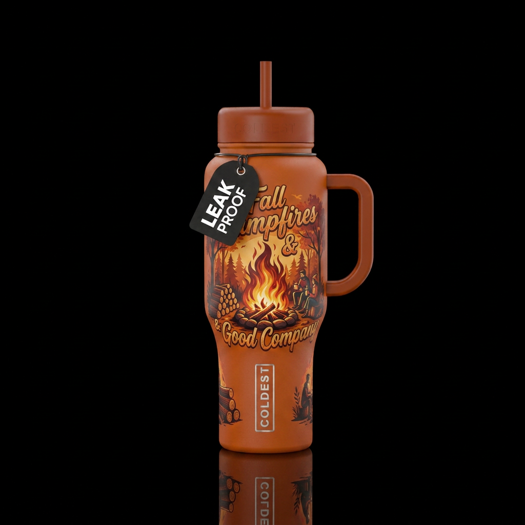 Fall campires, with good company water bottle design
