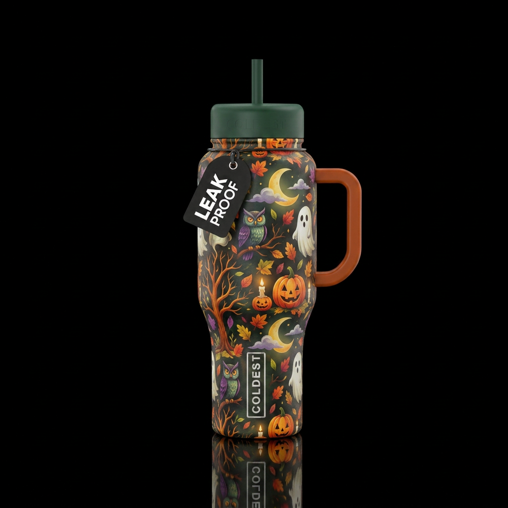 haunted, autumn harvest water bottle design