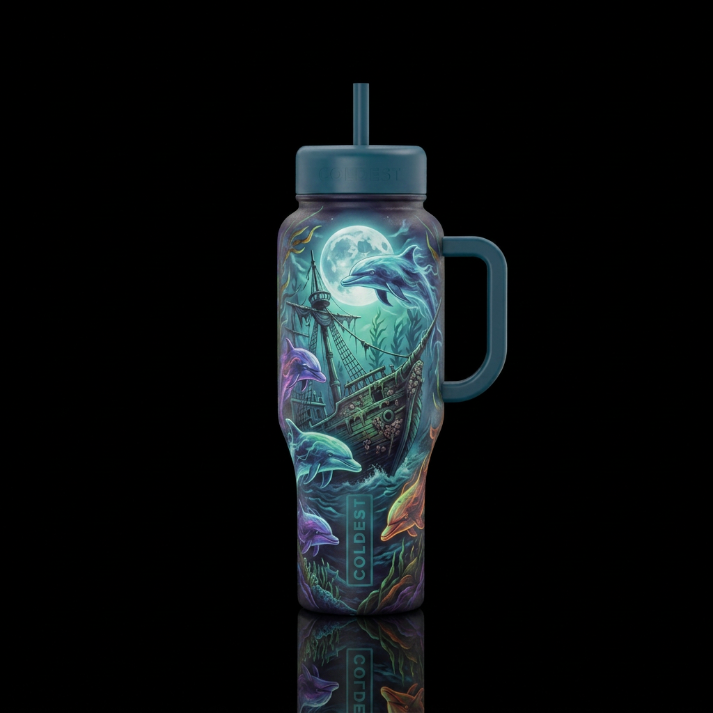 haunted, dolphin water bottle design