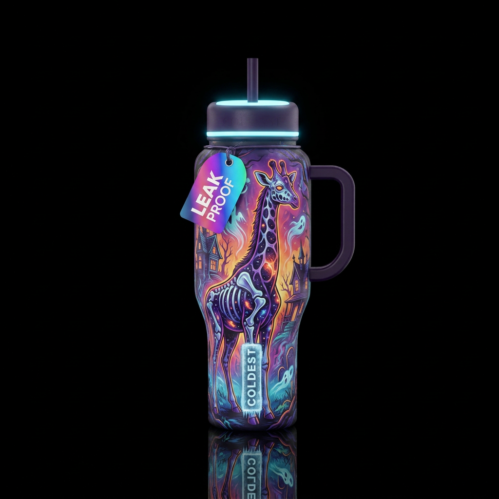 haunted, giraffe water bottle design