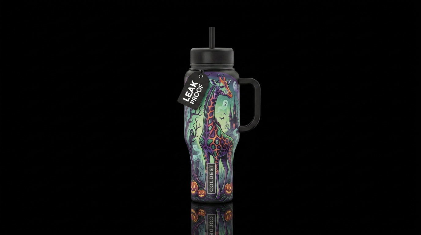 haunted, giraffe water bottle design
