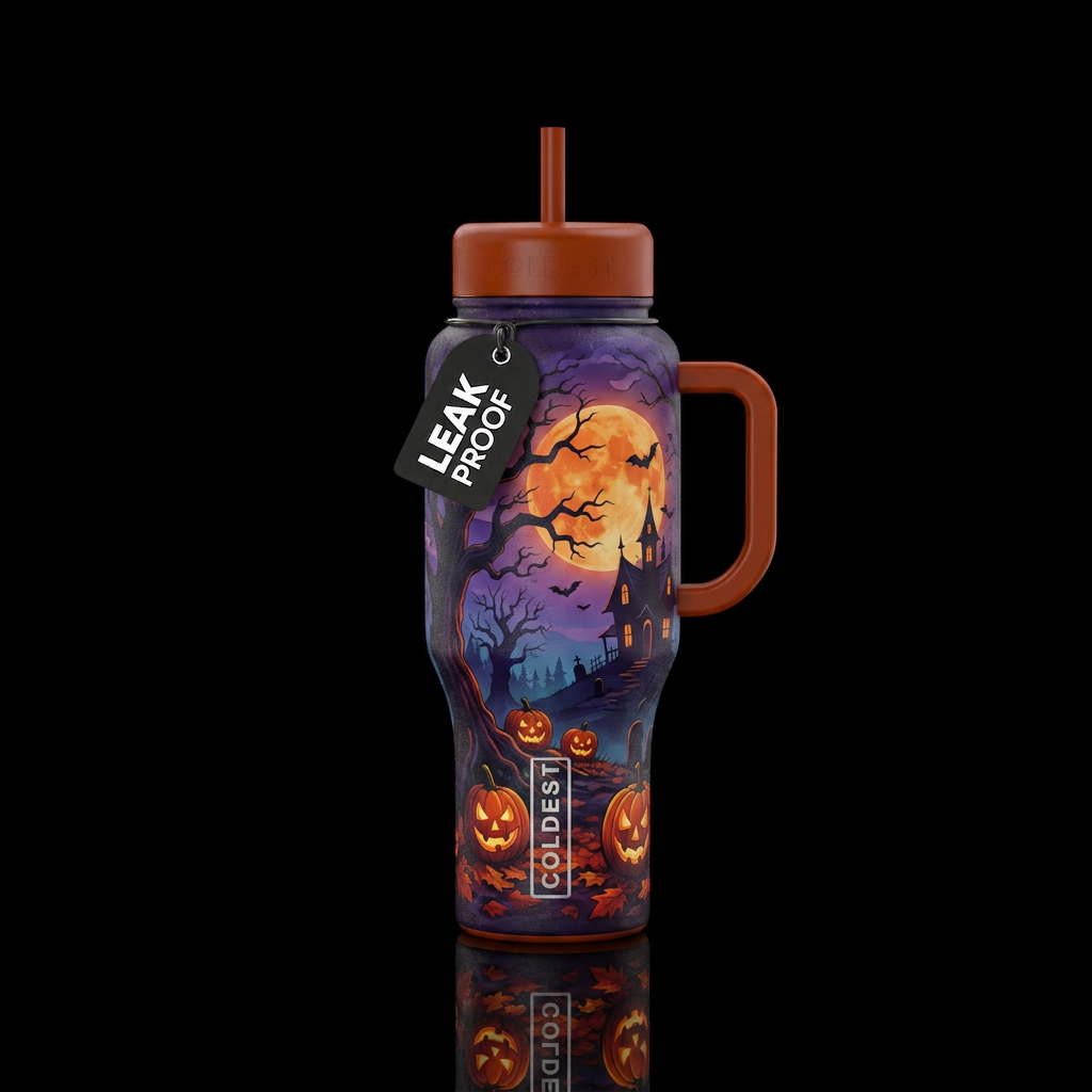Fall halloween night water bottle design