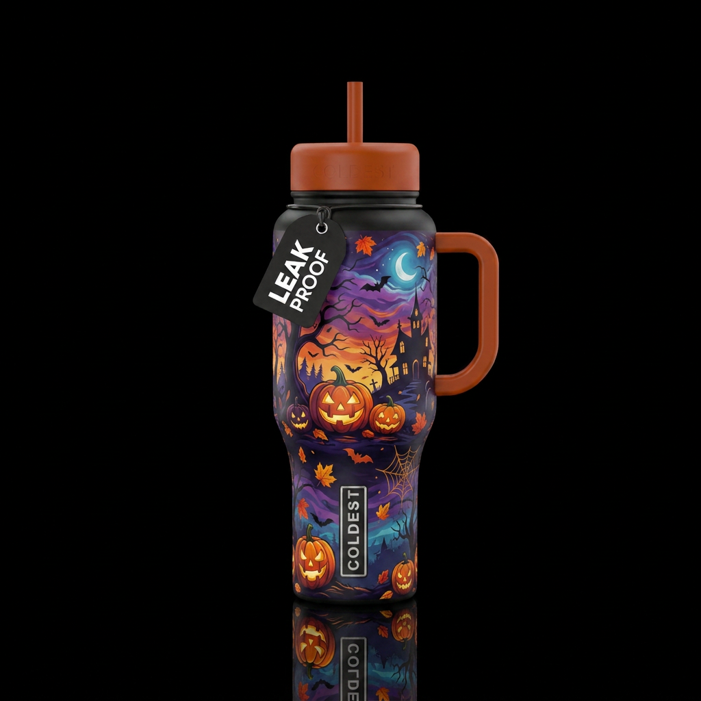 Fall halloween night water bottle design