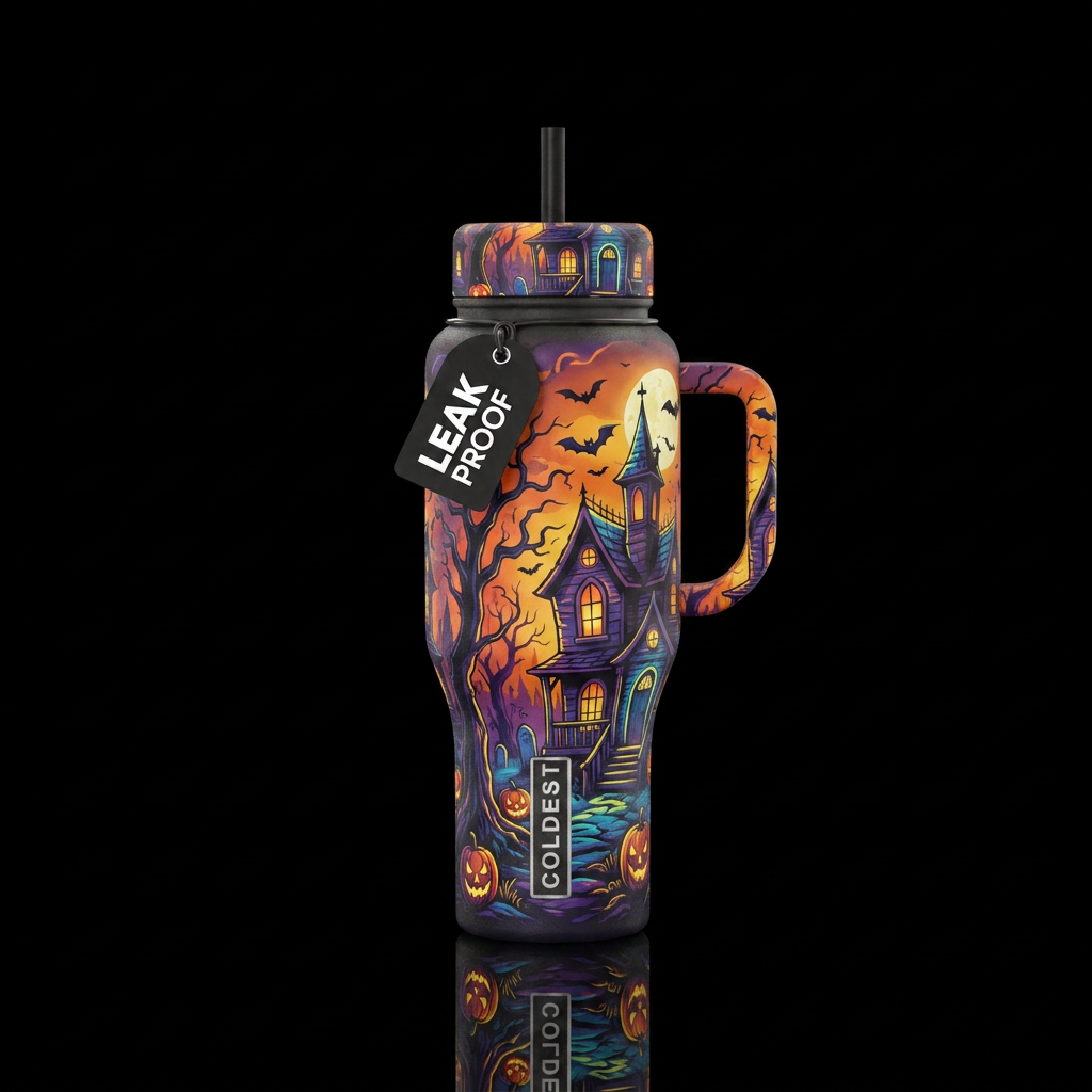 haunted. Halloween town water bottle design