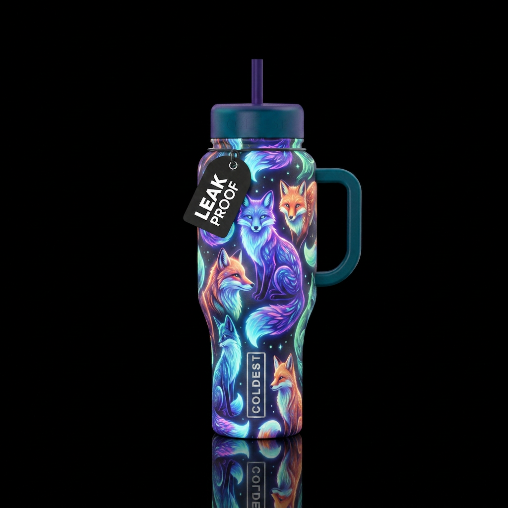 glowie foxes water bottle design
