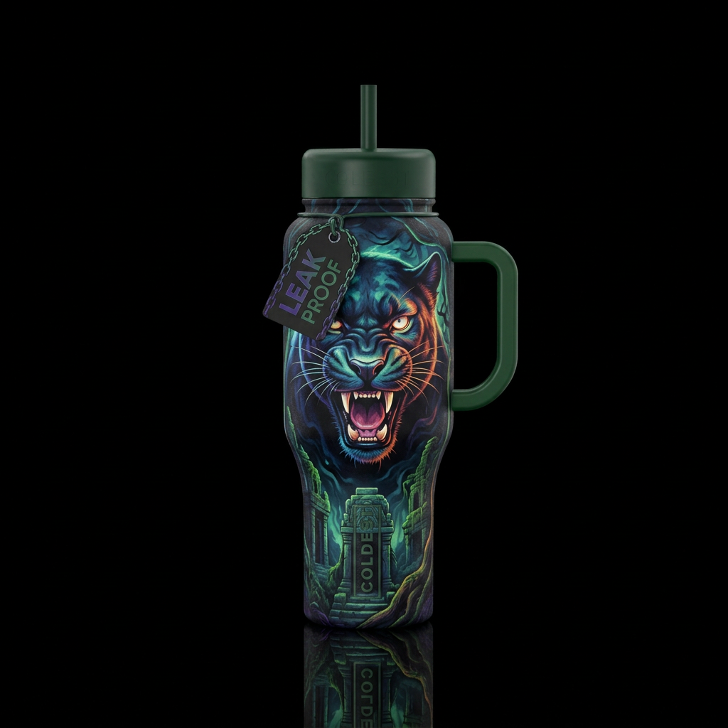 panther, scary, haunted, darkness water bottle design