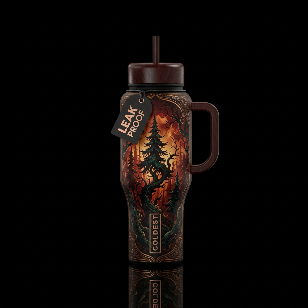 darkness, haunted, dark mood, firery, luxurious water bottle design