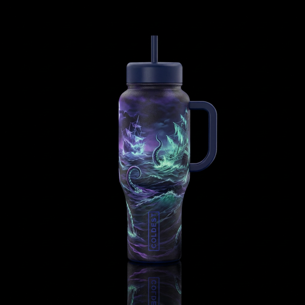 haunted, darkness, ocean, scary water bottle design