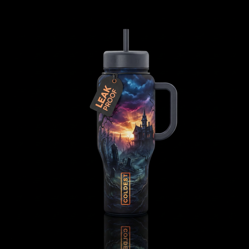 haunted, darkness, dark mood, sunrise water bottle design