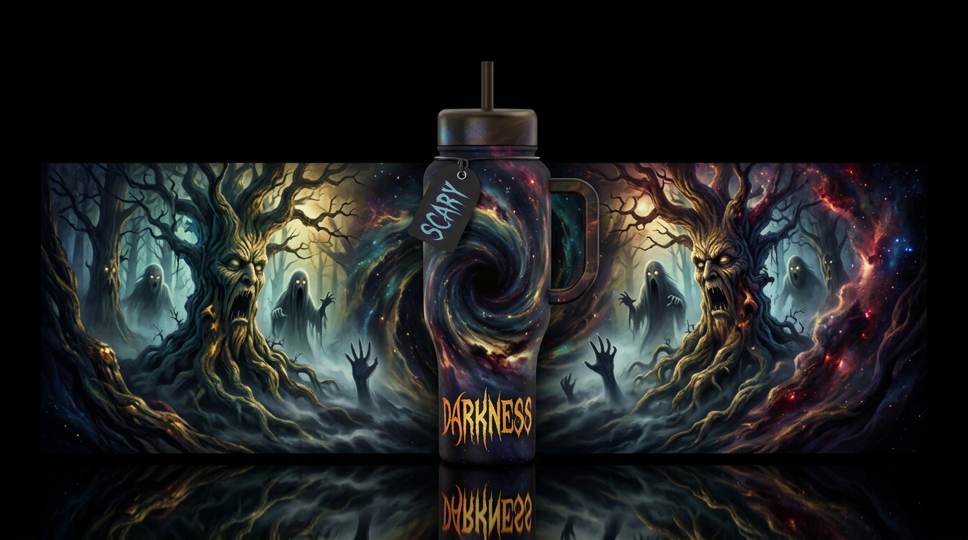 spiritual, scary, dark mood, haunted, darkness water bottle design