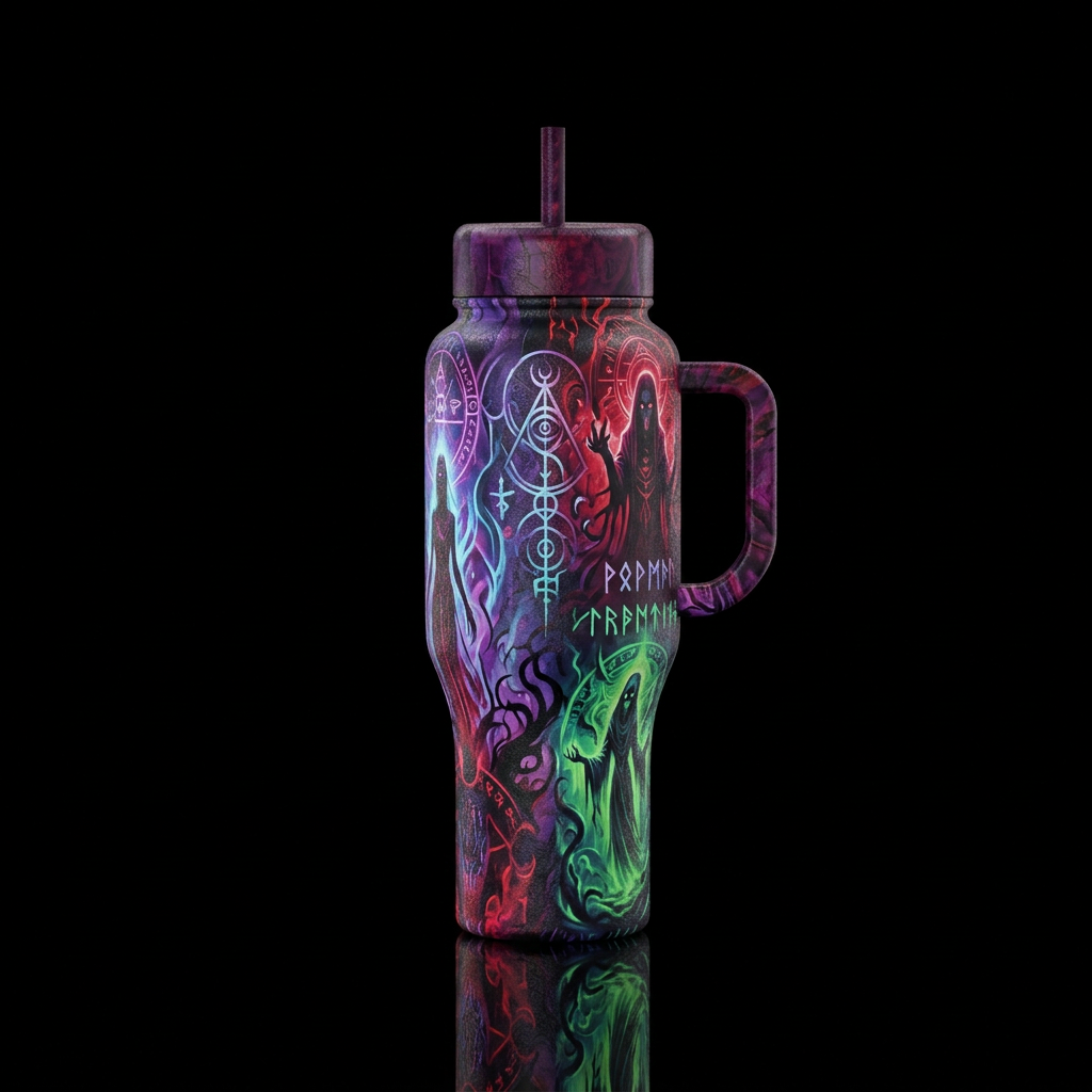 spiritual, scary, dark mood, haunted, darkness water bottle design