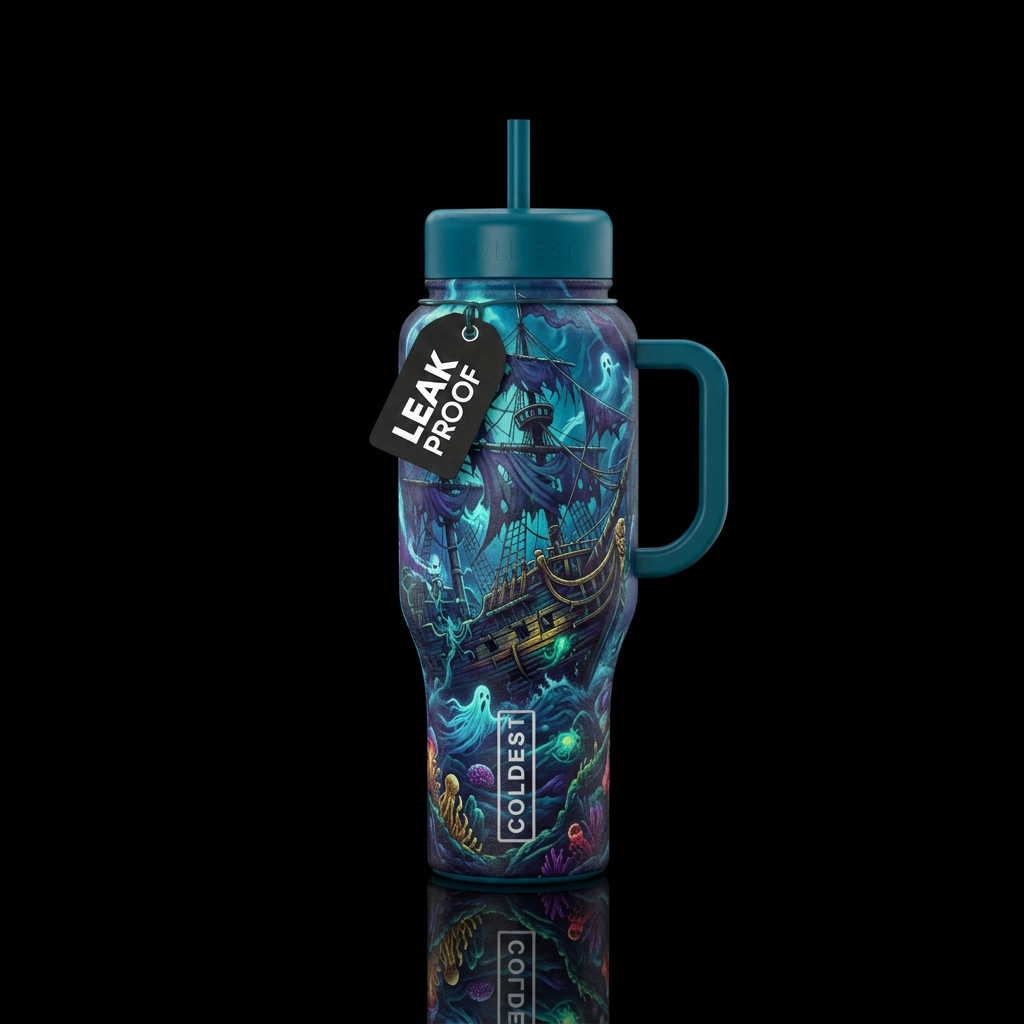 haunted, darkness shipwreck water bottle design