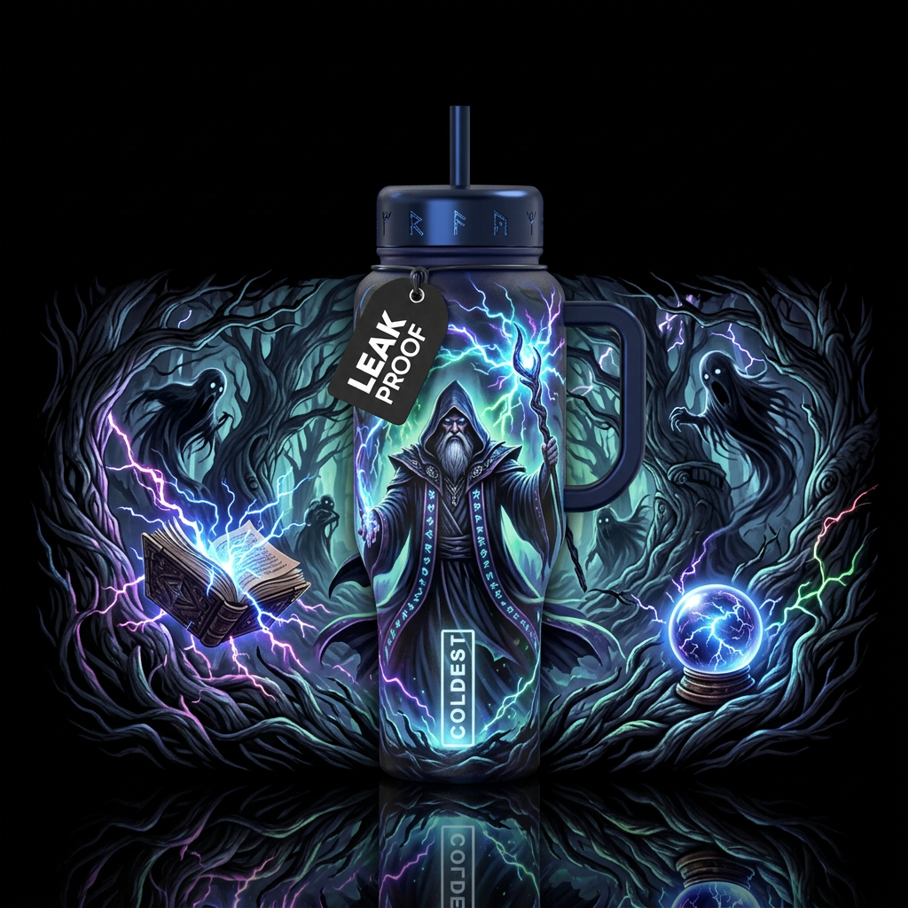 haunted, wizard, dark mood, electric water bottle design