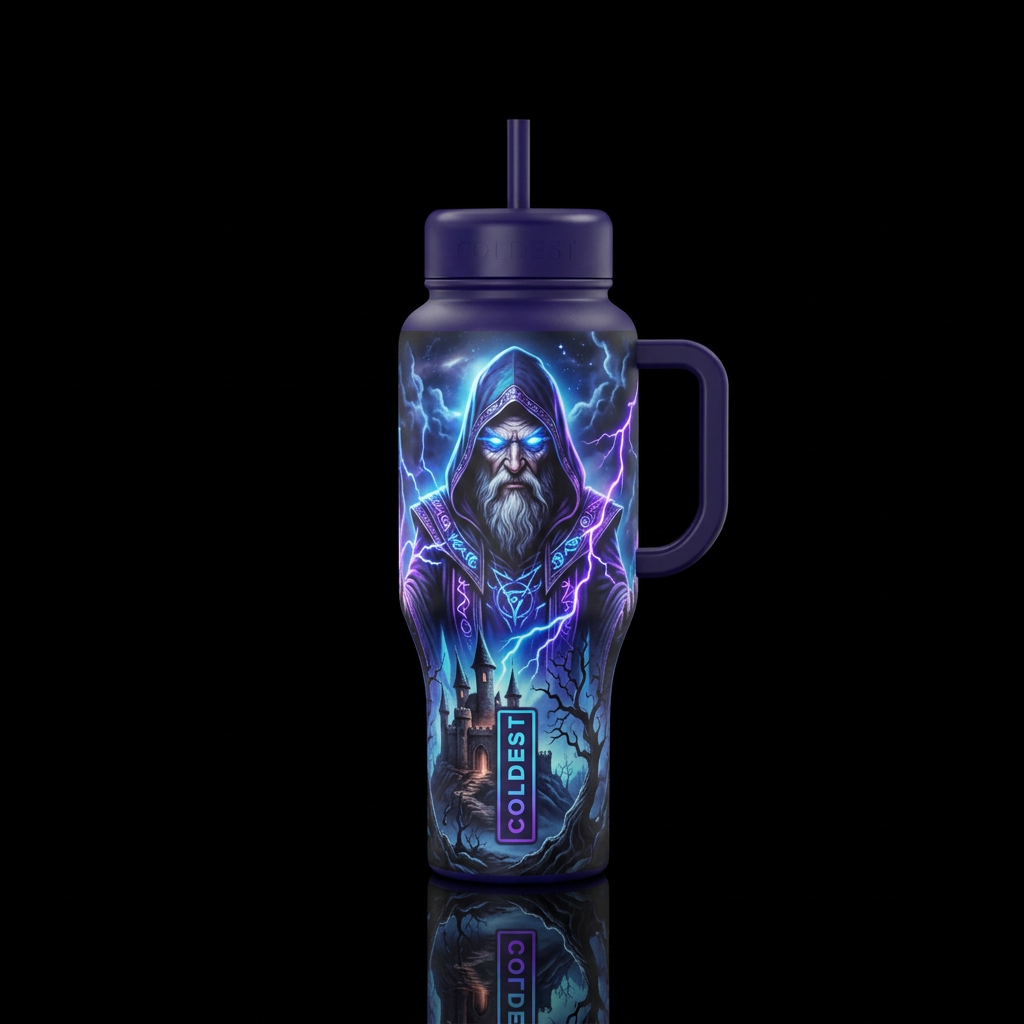 haunted, wizard, dark mood, electric water bottle design
