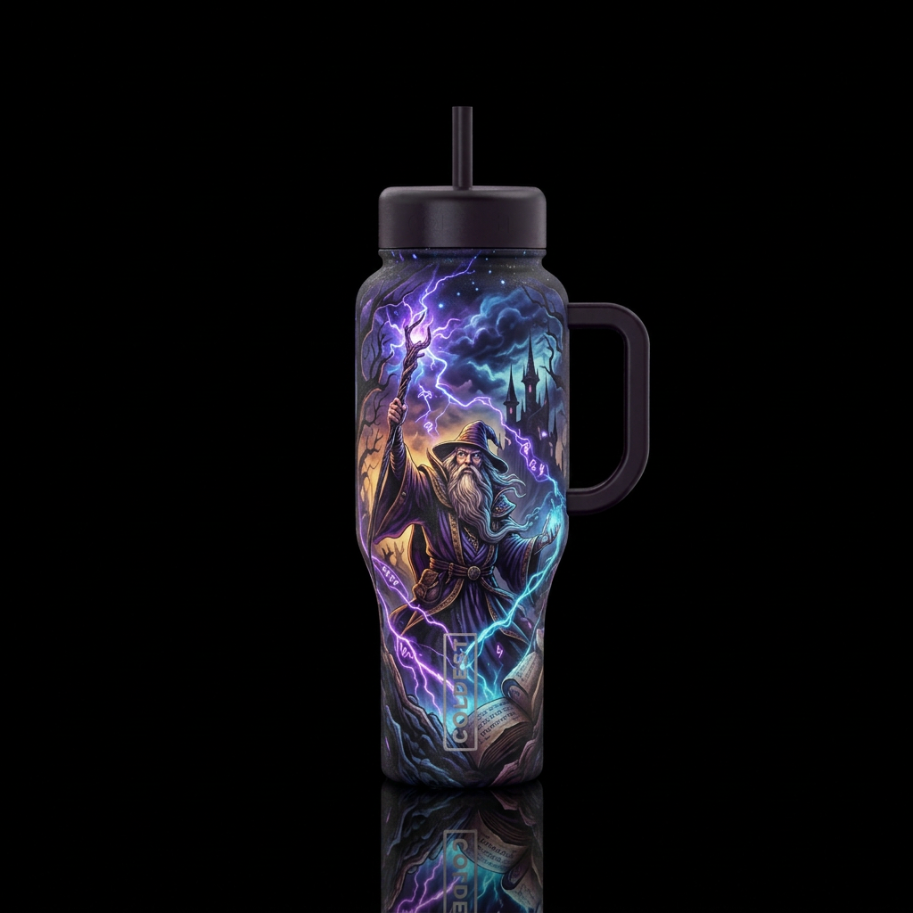 haunted, wizard, dark mood, electric water bottle design