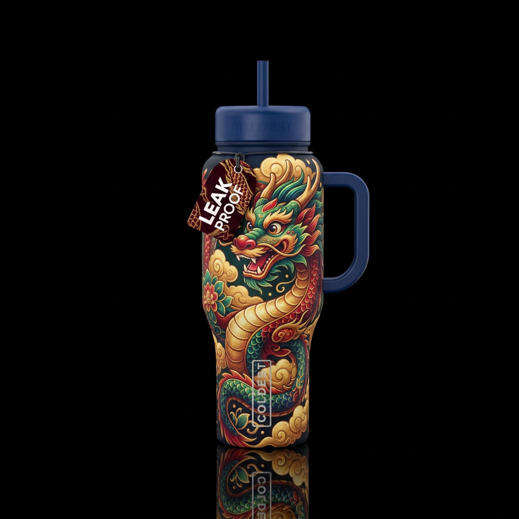 happy mood, luxurious, dragon water bottle design