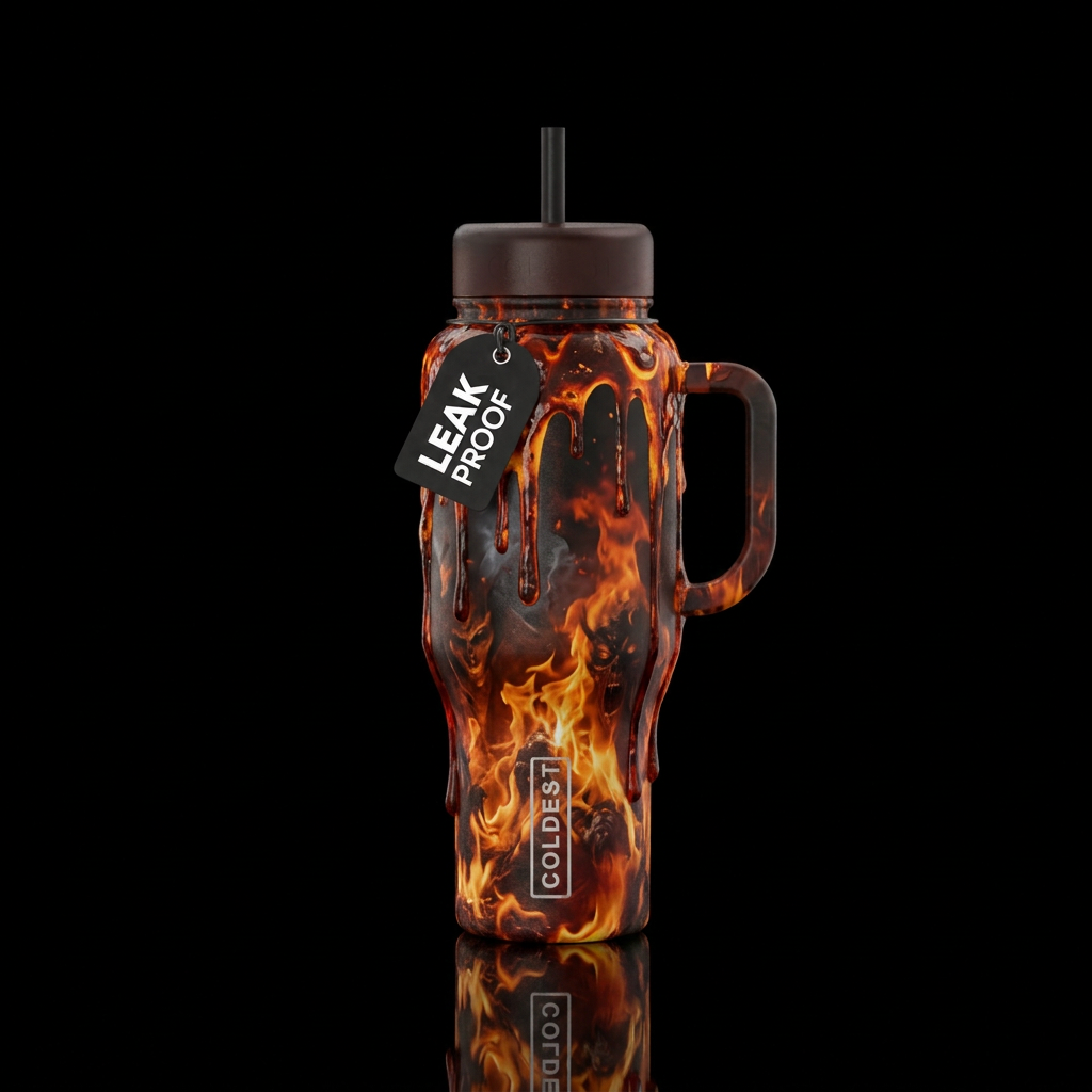 firery, haunted, dripping, hell water bottle design