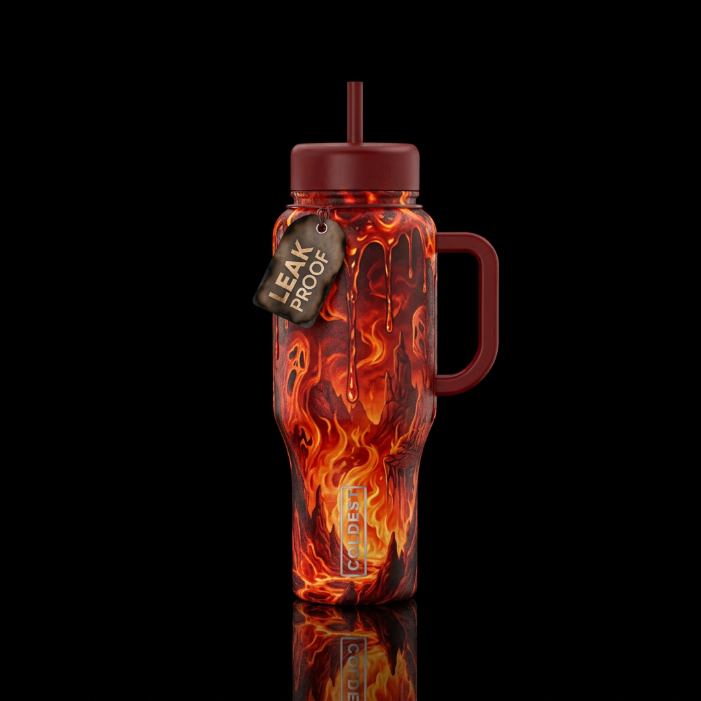 firery, haunted, dripping, hell water bottle design