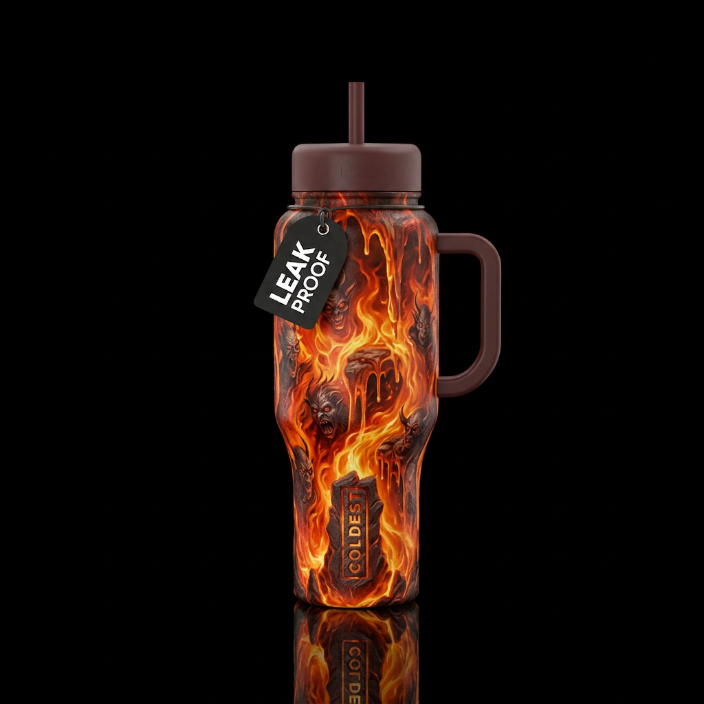 firery, haunted, dripping, hell water bottle design