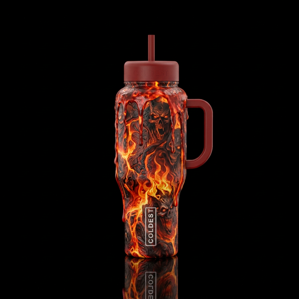 firery, haunted, dripping, hell water bottle design