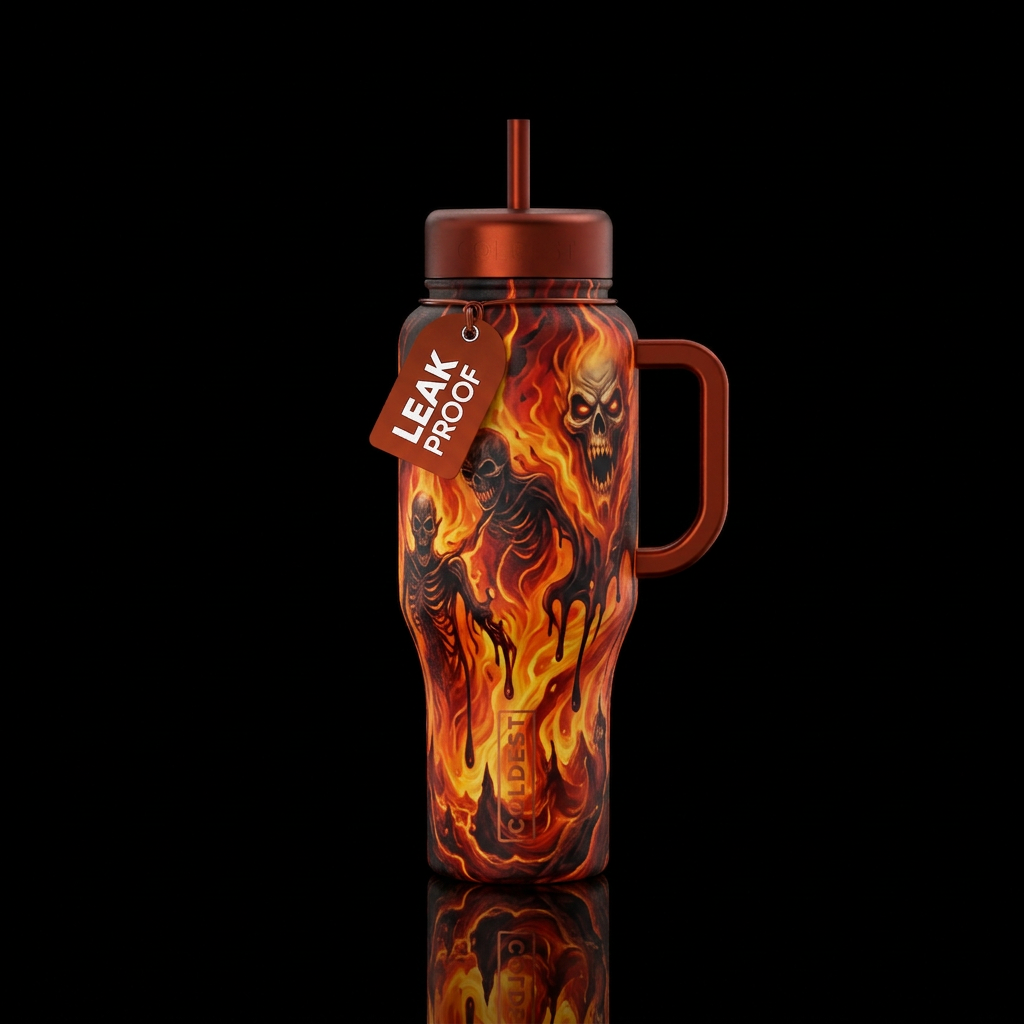 firery, haunted, dripping, hell water bottle design