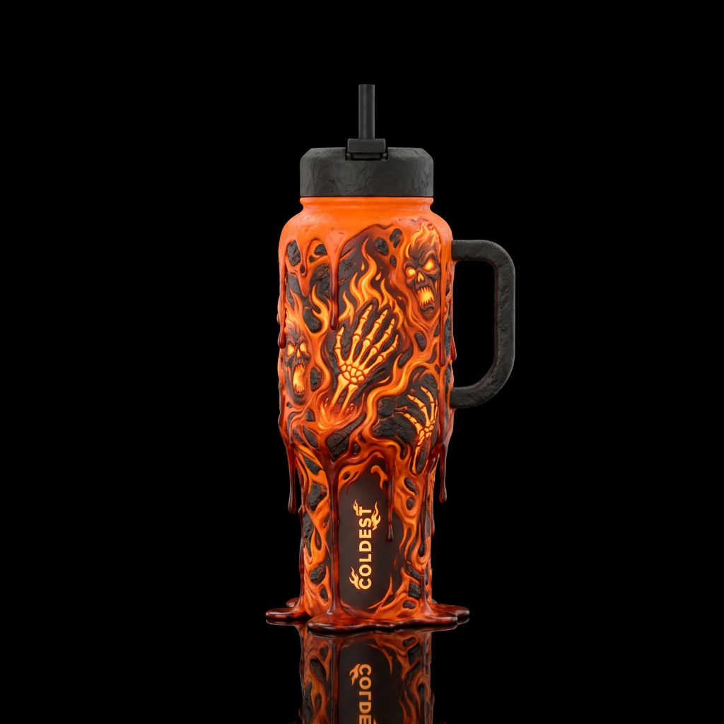 firery, haunted, dripping, hell water bottle design
