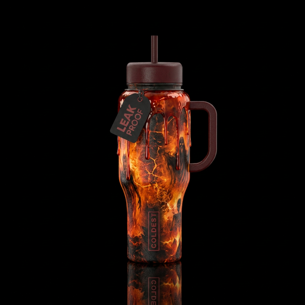 firery, haunted, dripping, hell water bottle design