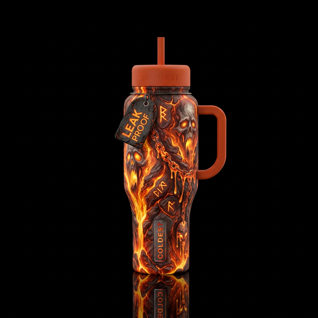 firery, haunted, dripping, hell water bottle design