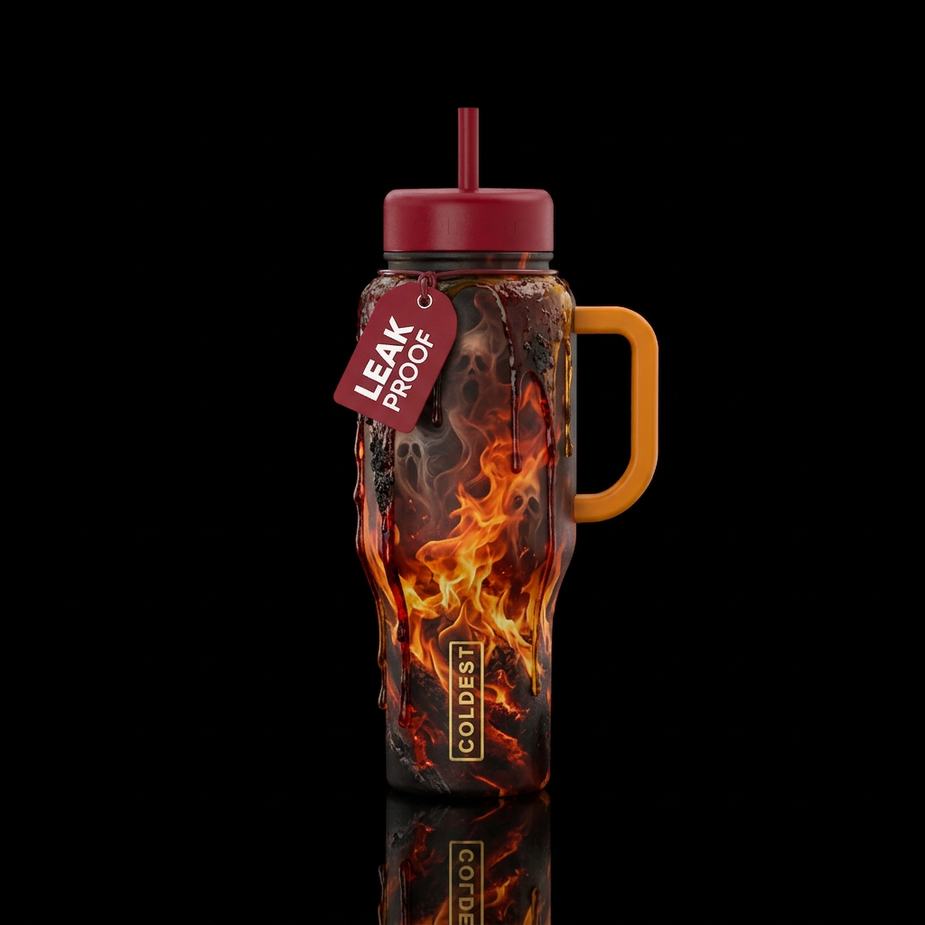 darkness, haunted, dripping, fire storm water bottle design