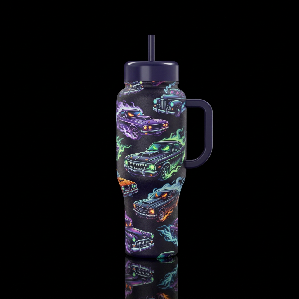 haunted cars water bottle design