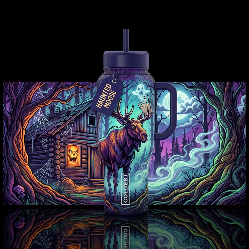 haunted, moose water bottle design