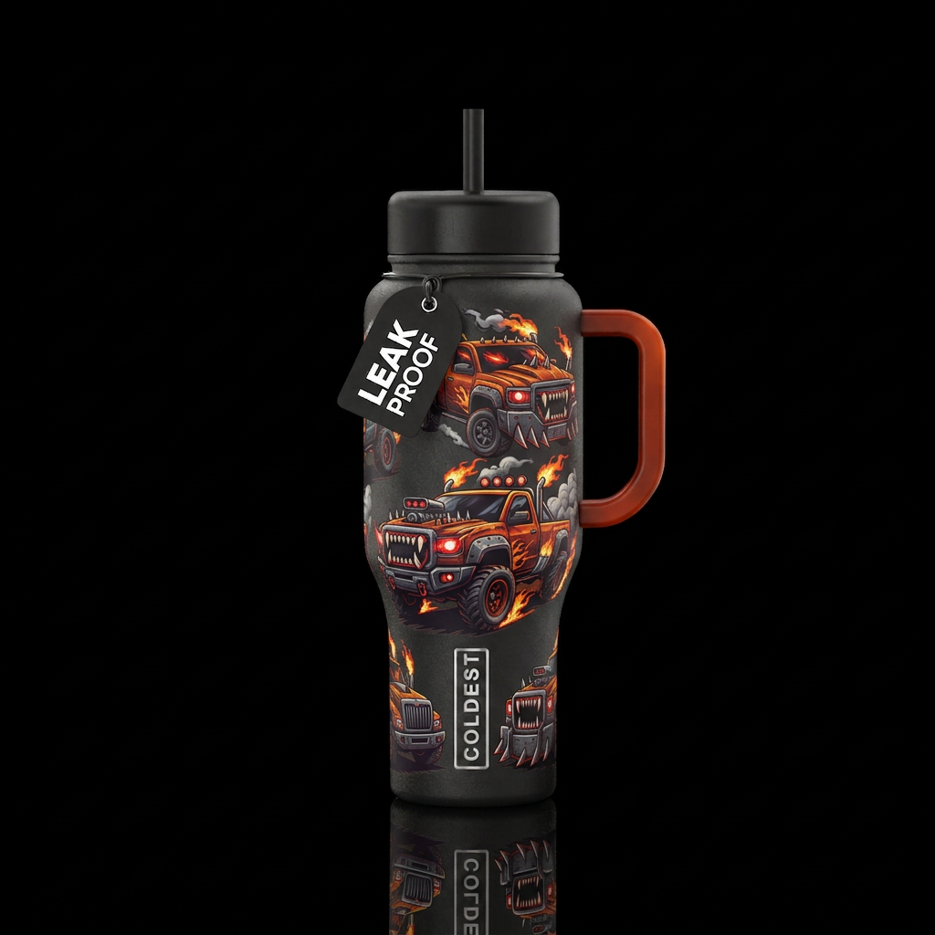 Possessed evil pickup trucks water bottle design
