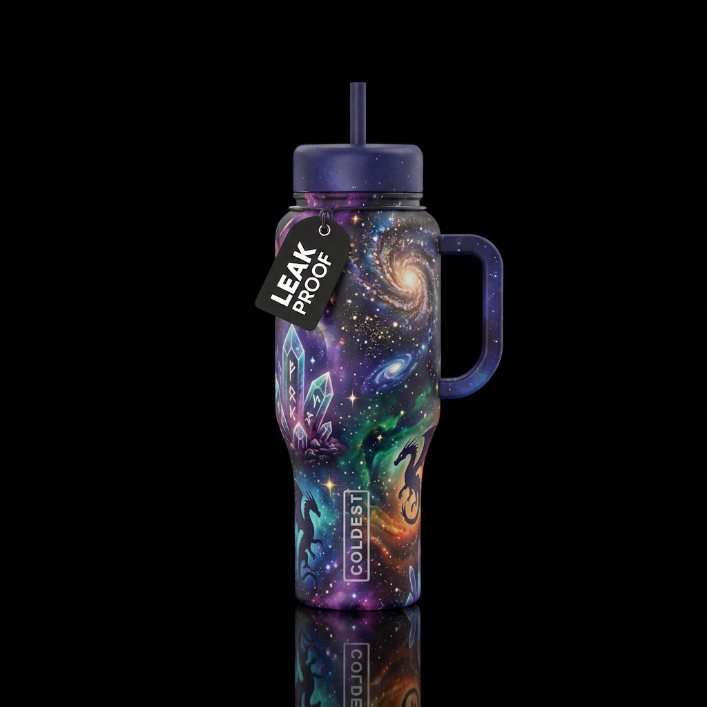fantasy, magical, vibrant, beautiul water bottle design