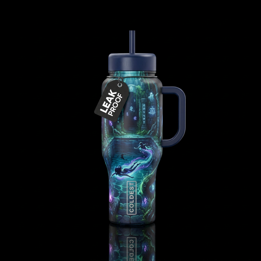 haunted, darkness, swimming, magical water bottle design