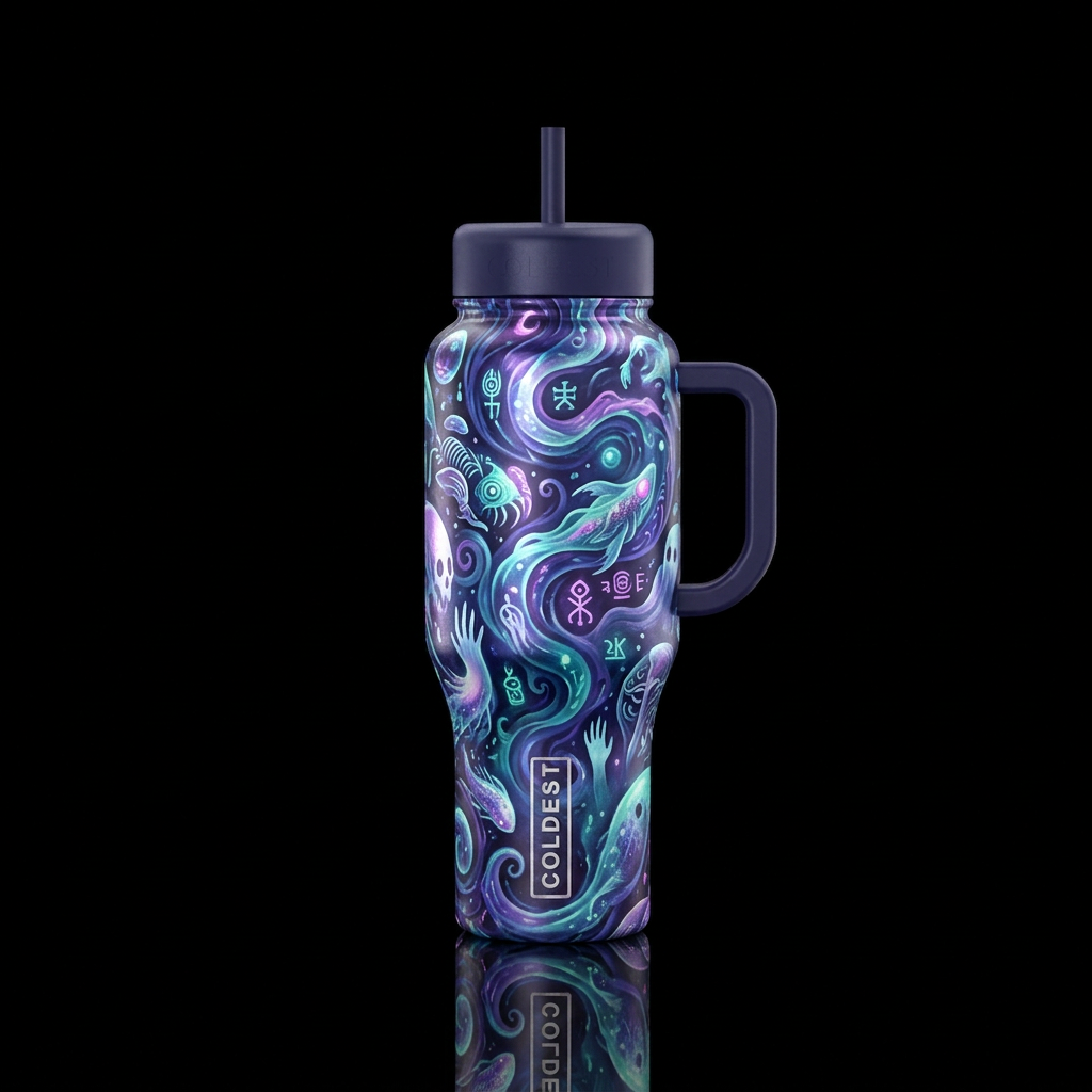 haunted, darkness, swimming, magical water bottle design