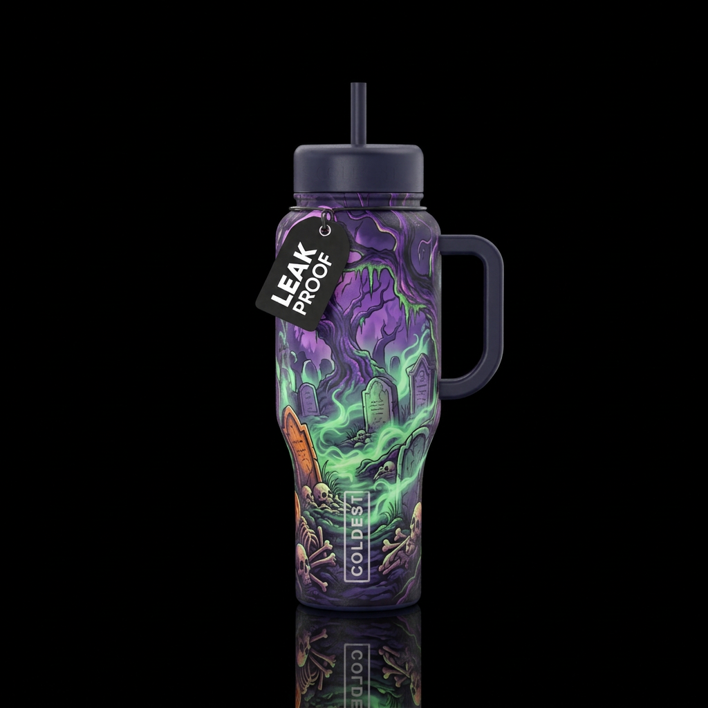 Haunted graveyard with bones water bottle design