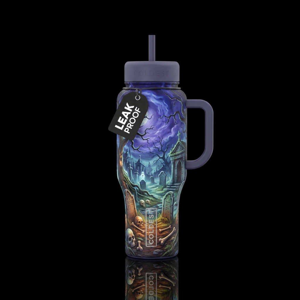 Haunted graveyard with bones water bottle design