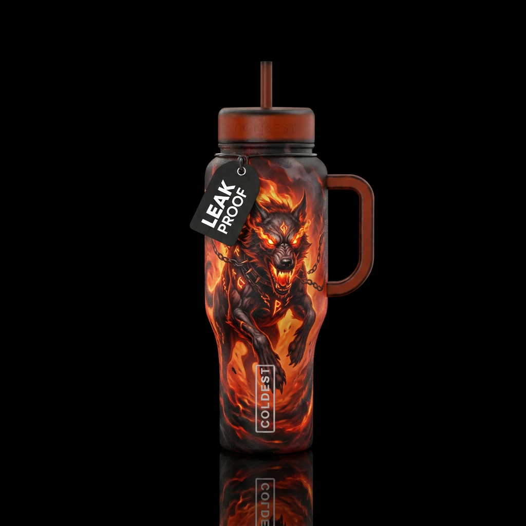 haunted, darkness hell hound coming out of hell water bottle design