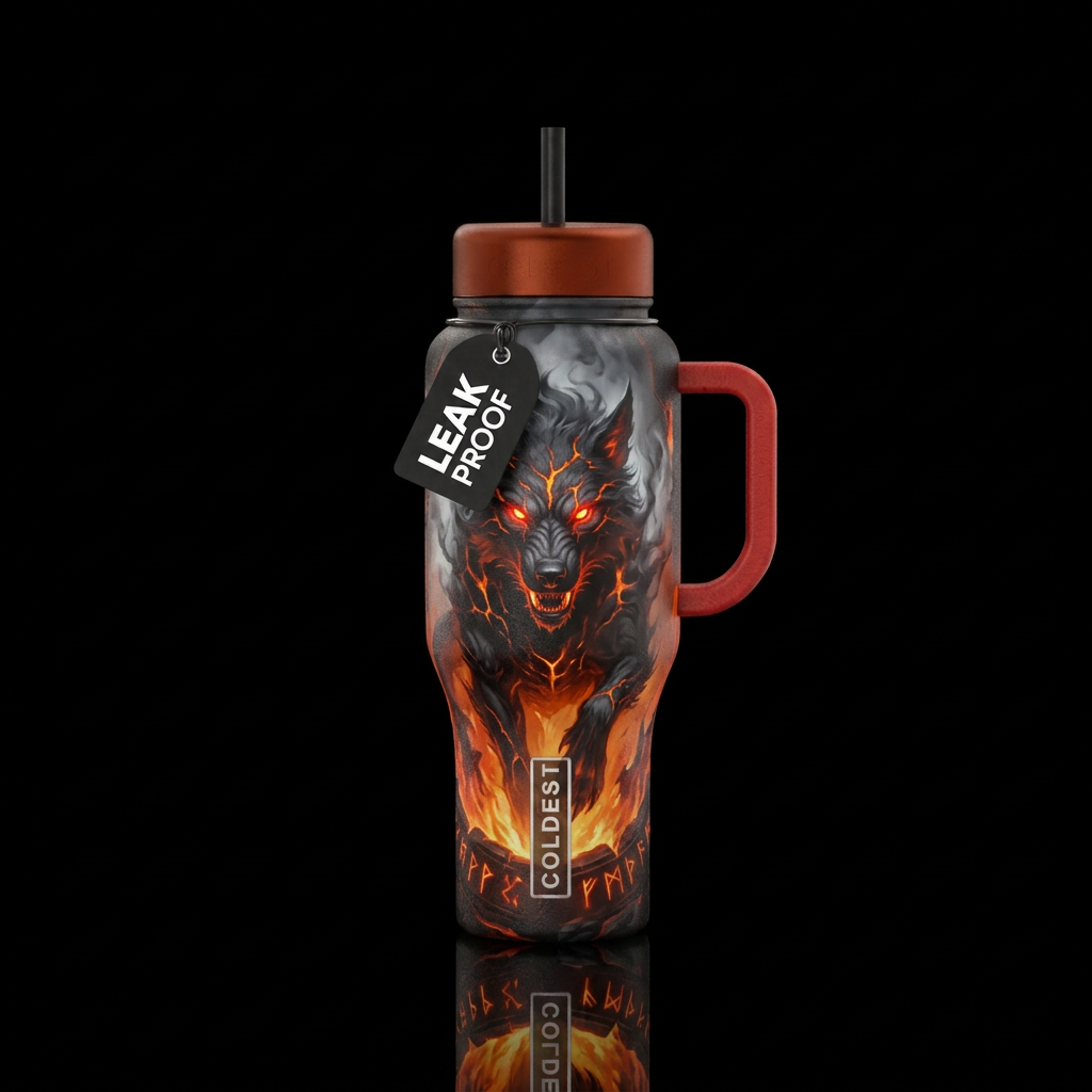haunted, darkness hell hound coming out of hell water bottle design