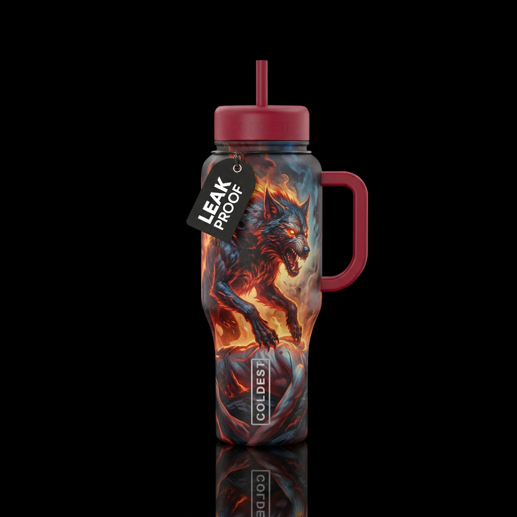 Hell hound eating a body water bottle design