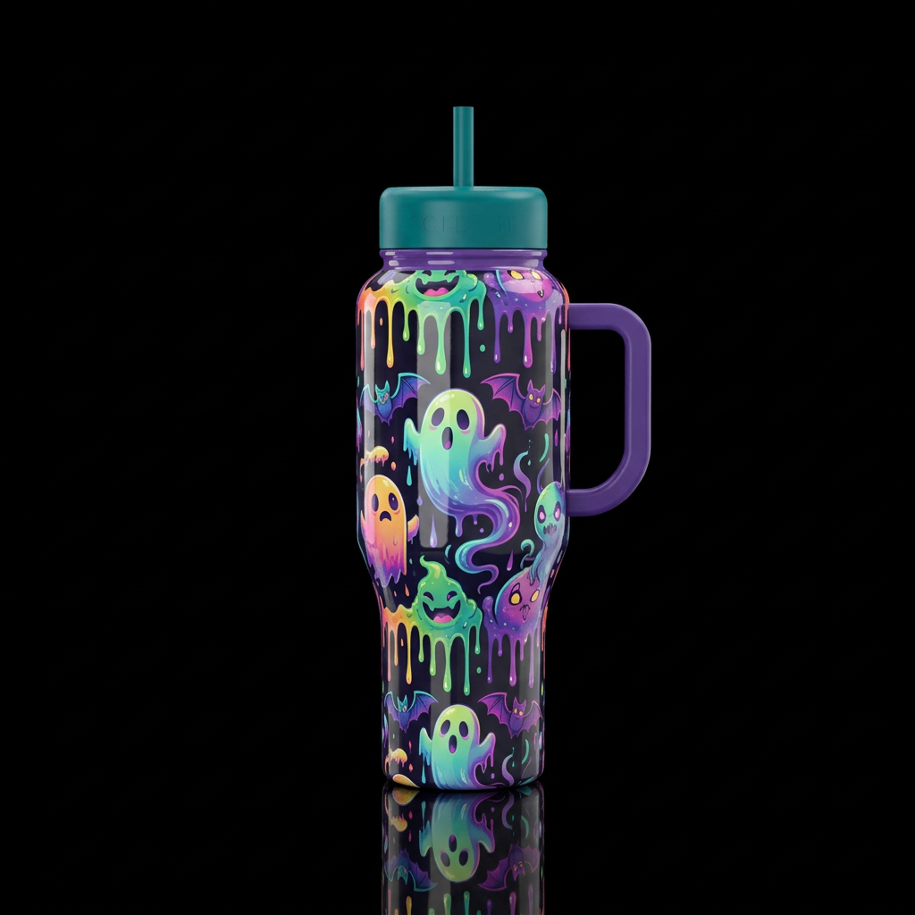 dripping, whimsical, haunted, darkness water bottle design