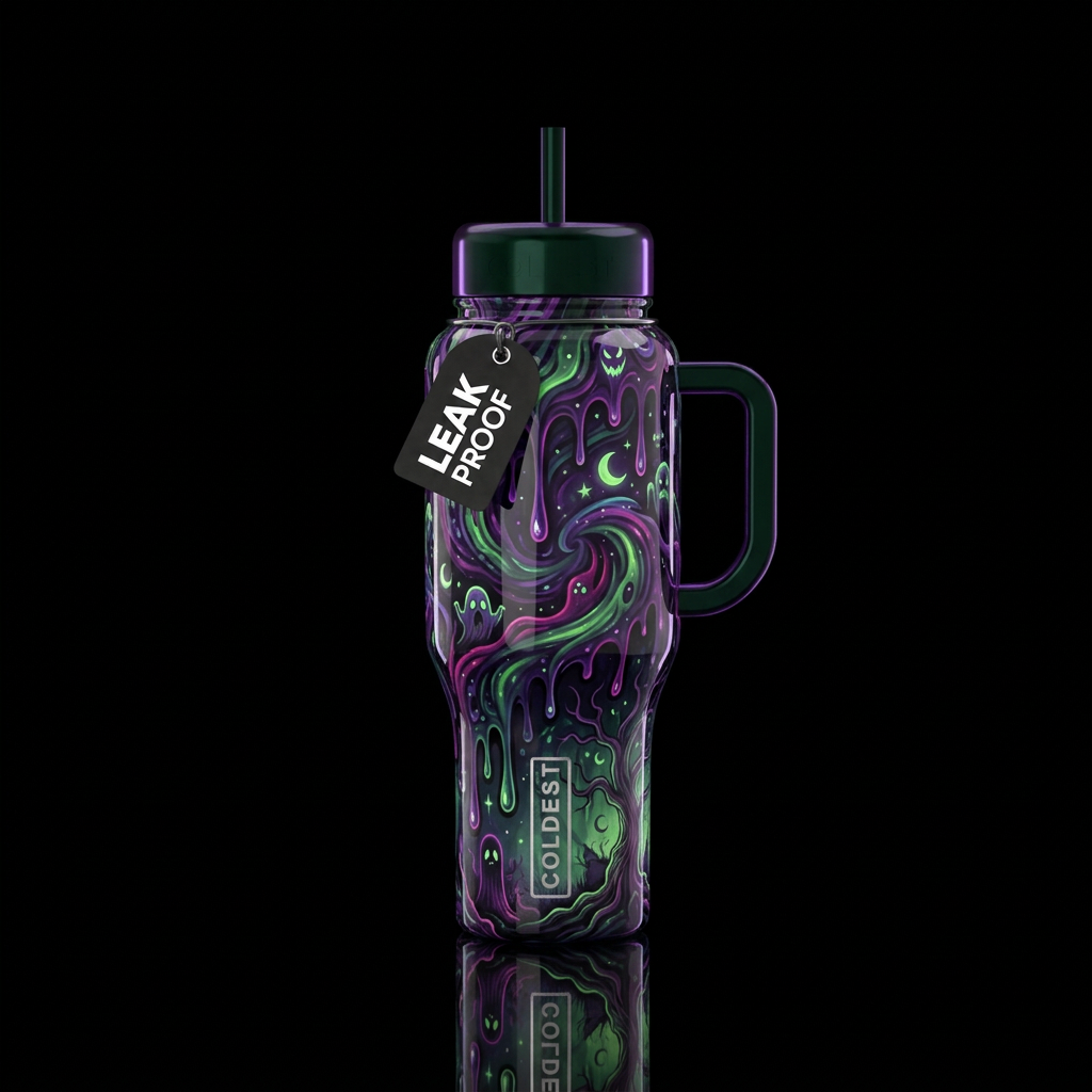 dripping, whimsical, haunted, darkness water bottle design