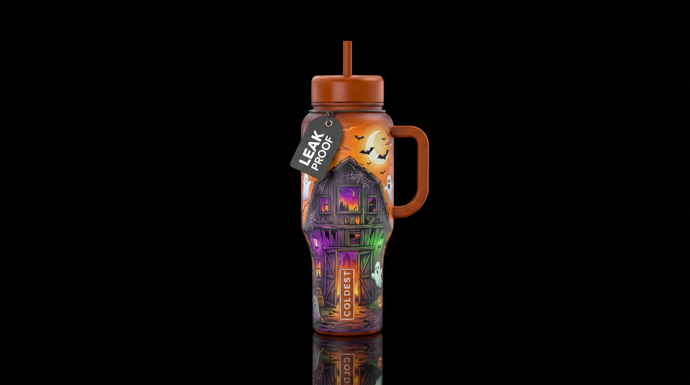 Haunted barn water bottle design