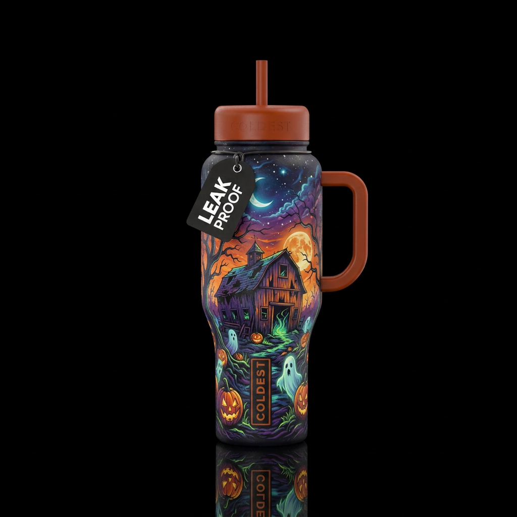 Haunted barn water bottle design