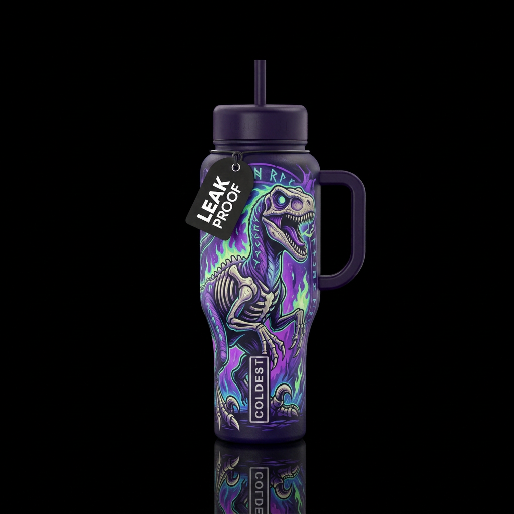Haunted Velociraptor water bottle design