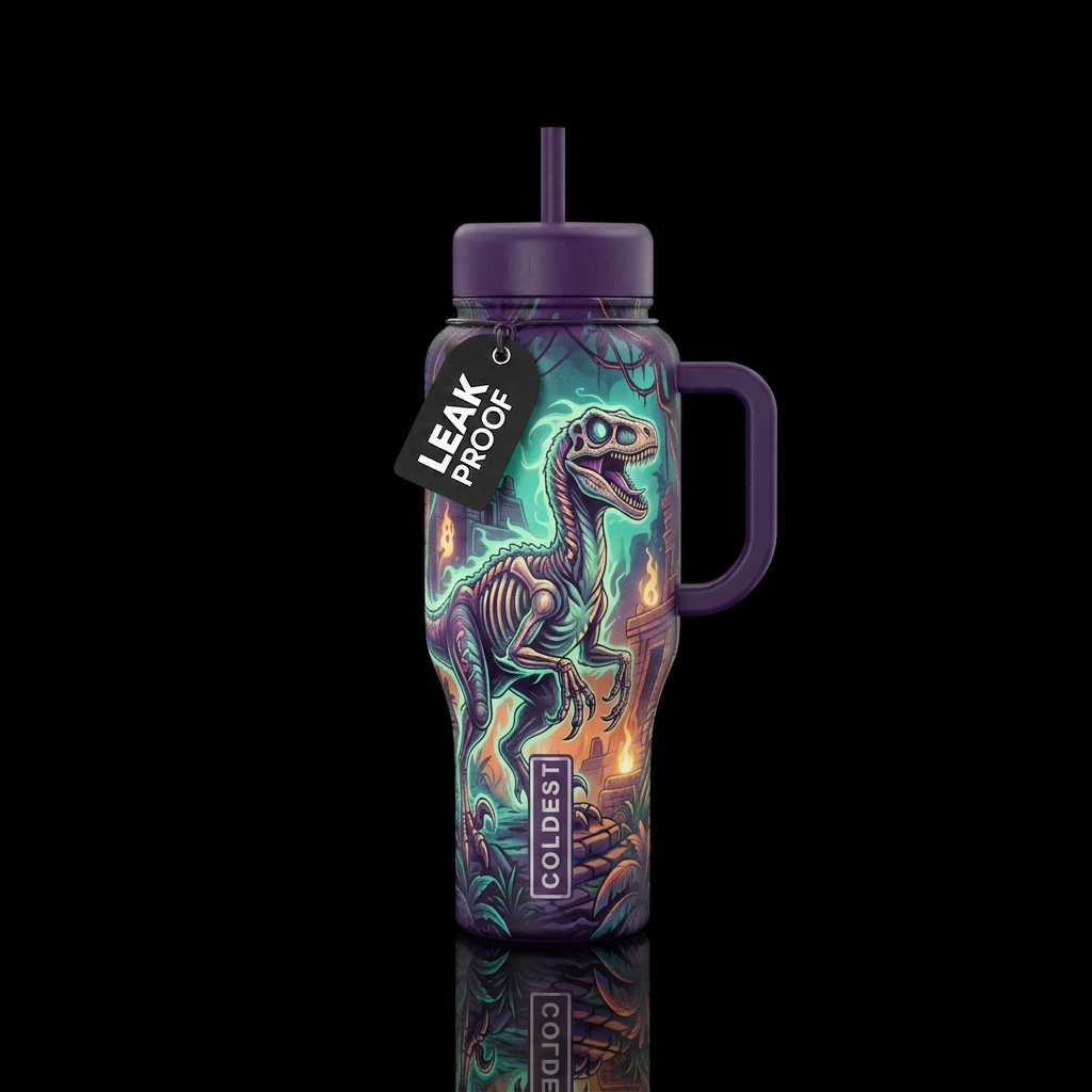 Haunted Velociraptor water bottle design