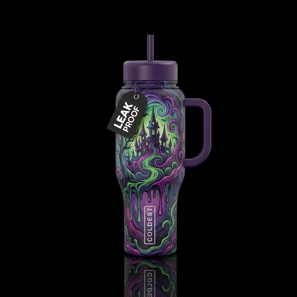 haunted, fantasy, dripping water bottle design